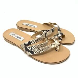 Steve Madden Ringtone Ring 2 Strappy Leather Snake Print Toe Loop Sandals Size 8